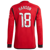 Manchester United WSL adidas Home Authentic Shirt 2023-24 - Long Sleeve with Hanson 18 printing - Kit Captain