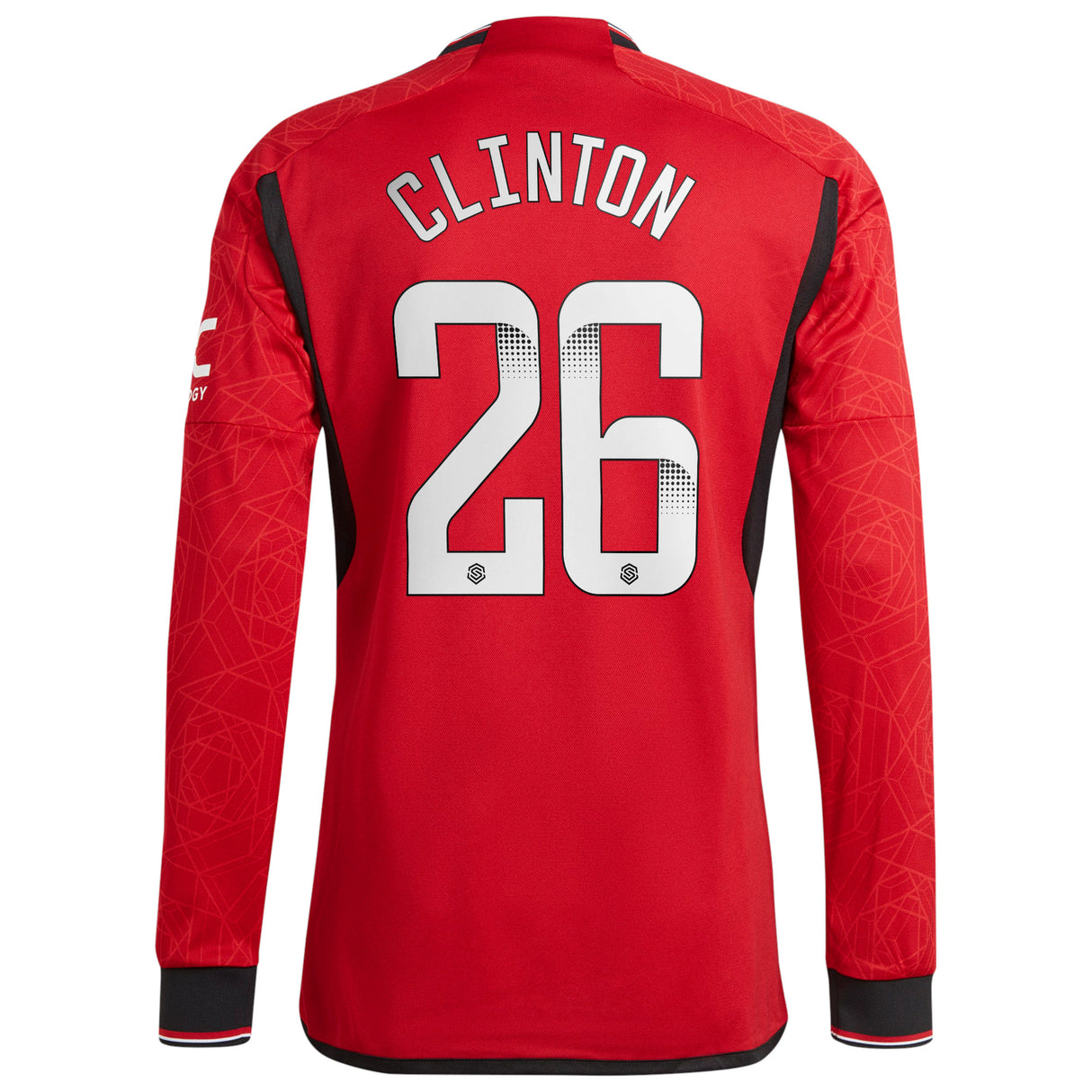 Manchester United WSL adidas Home Authentic Shirt 2023-24 - Long Sleeve with Clinton 26 printing - Kit Captain