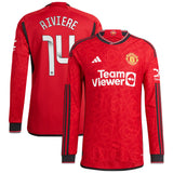 Manchester United WSL adidas Home Authentic Shirt 2023-24 - Long Sleeve with Riviere 14 printing - Kit Captain