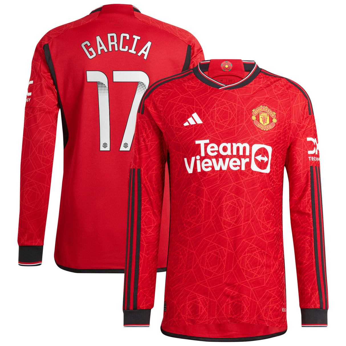 Manchester United WSL adidas Home Authentic Shirt 2023-24 - Long Sleeve with L. Garcia 17 printing - Kit Captain