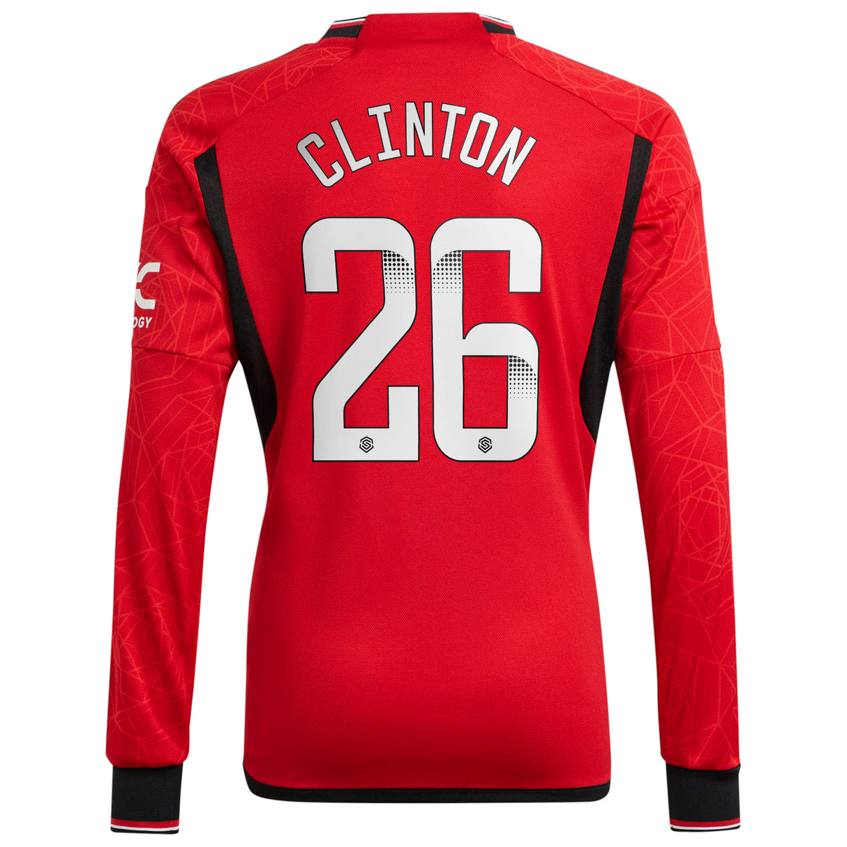 Manchester United WSL adidas Home Shirt 2023-24 - Kids - Long Sleeve with Clinton 26 printing - Kit Captain