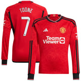 Manchester United WSL adidas Home Shirt 2023-24 - Kids - Long Sleeve with Toone 7 printing - Kit Captain