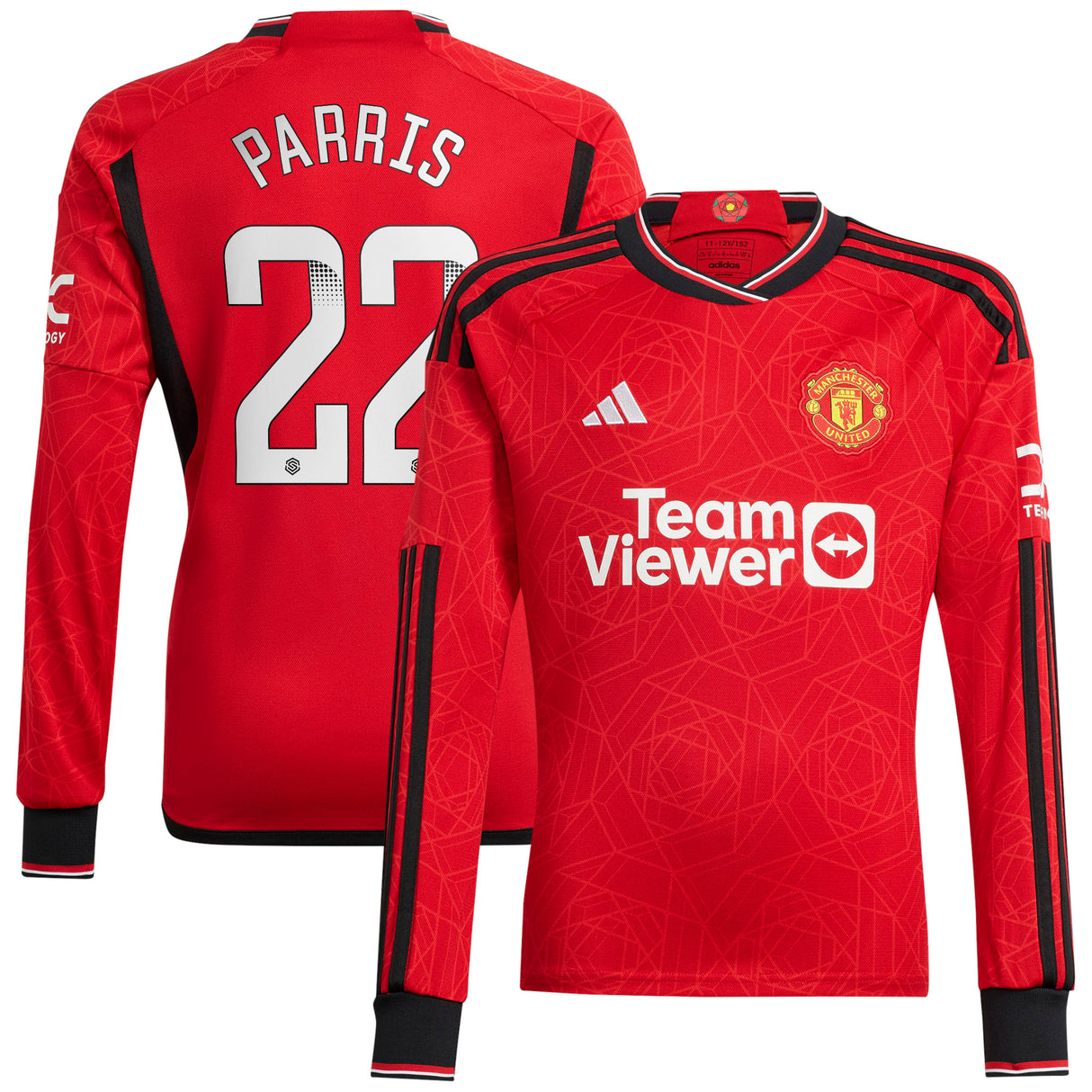 Manchester United WSL adidas Home Shirt 2023-24 - Kids - Long Sleeve with Parris 22 printing - Kit Captain