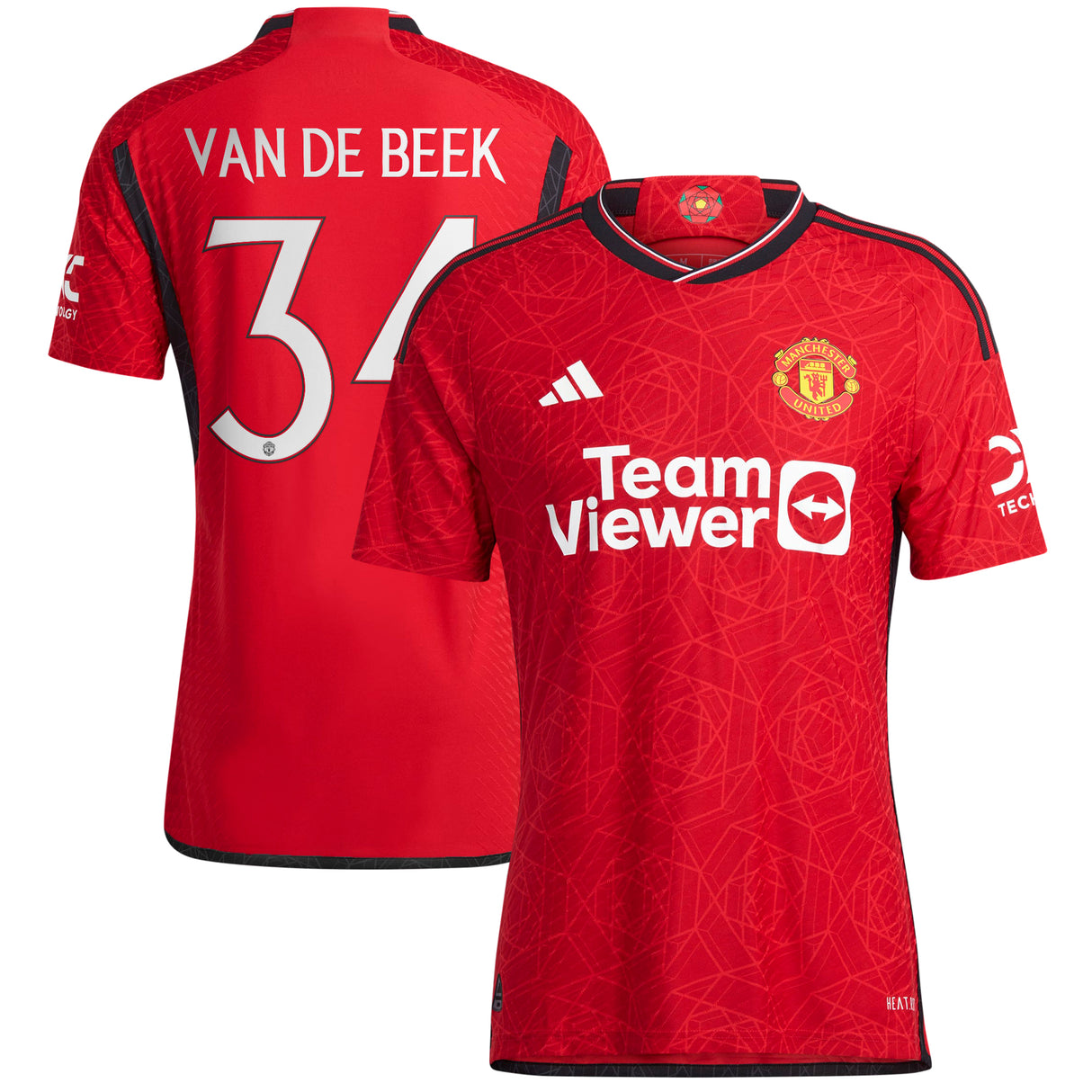 Manchester United Cup Home Authentic Shirt 2023-24 with Van De Beek 34 printing - Kit Captain