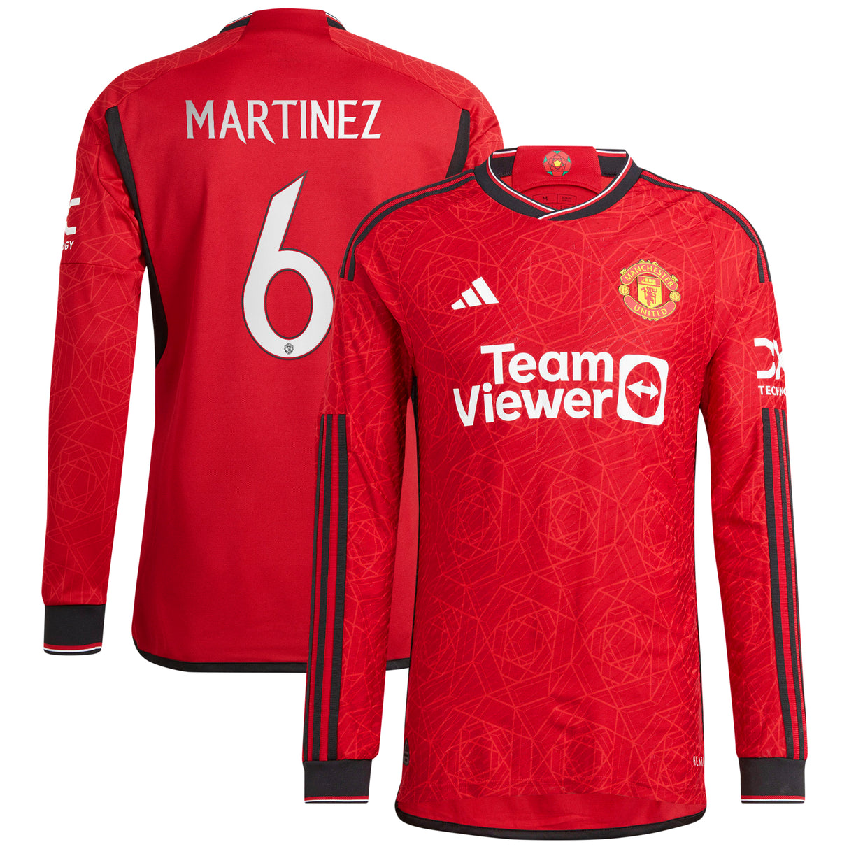 Manchester United Cup Home Authentic Shirt 2023-24 - Long sleeve with Martinez 6 printing - Kit Captain