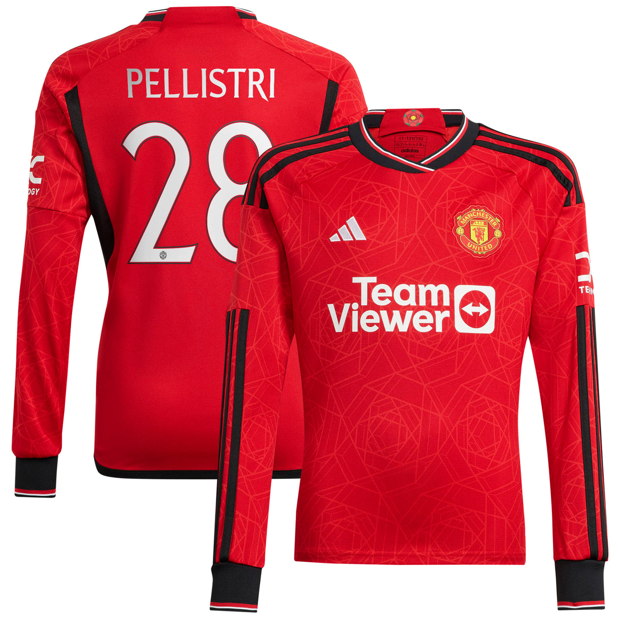 Manchester United Cup Home Shirt 2023-24 - Kids - Long Sleeve with Pellistri 28 printing - Kit Captain