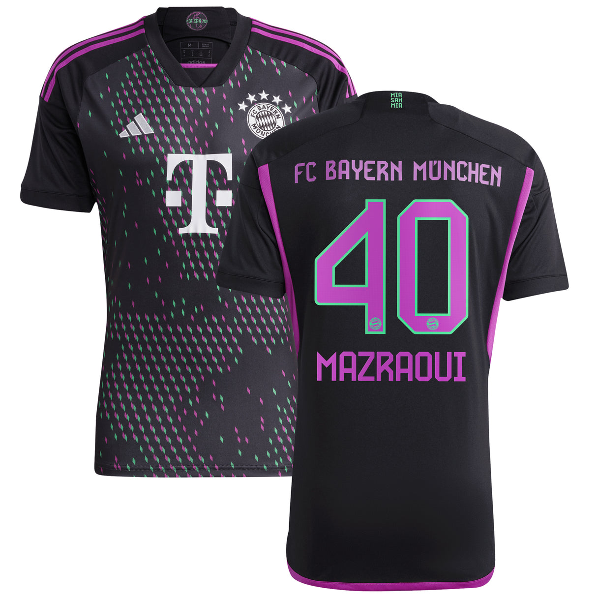 FC Bayern adidas Away Shirt 2023-24 with Mazraoui 40 printing - Kit Captain