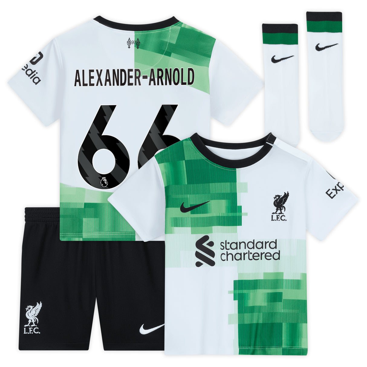 Liverpool Nike Away Stadium Kit - 2023-24 - Infant with Alexander-Arnold 66 printing - Kit Captain