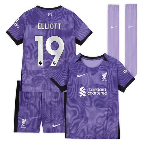 Liverpool Nike Third Stadium Kit 2023-24 - Little Kids with Elliott 19 printing - Kit Captain