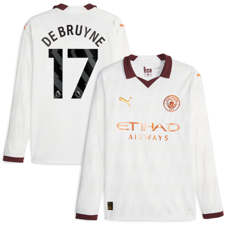 Manchester City Puma Away Shirt 2023-24 - Long Sleeve with De Bruyne 17 printing - Kit Captain