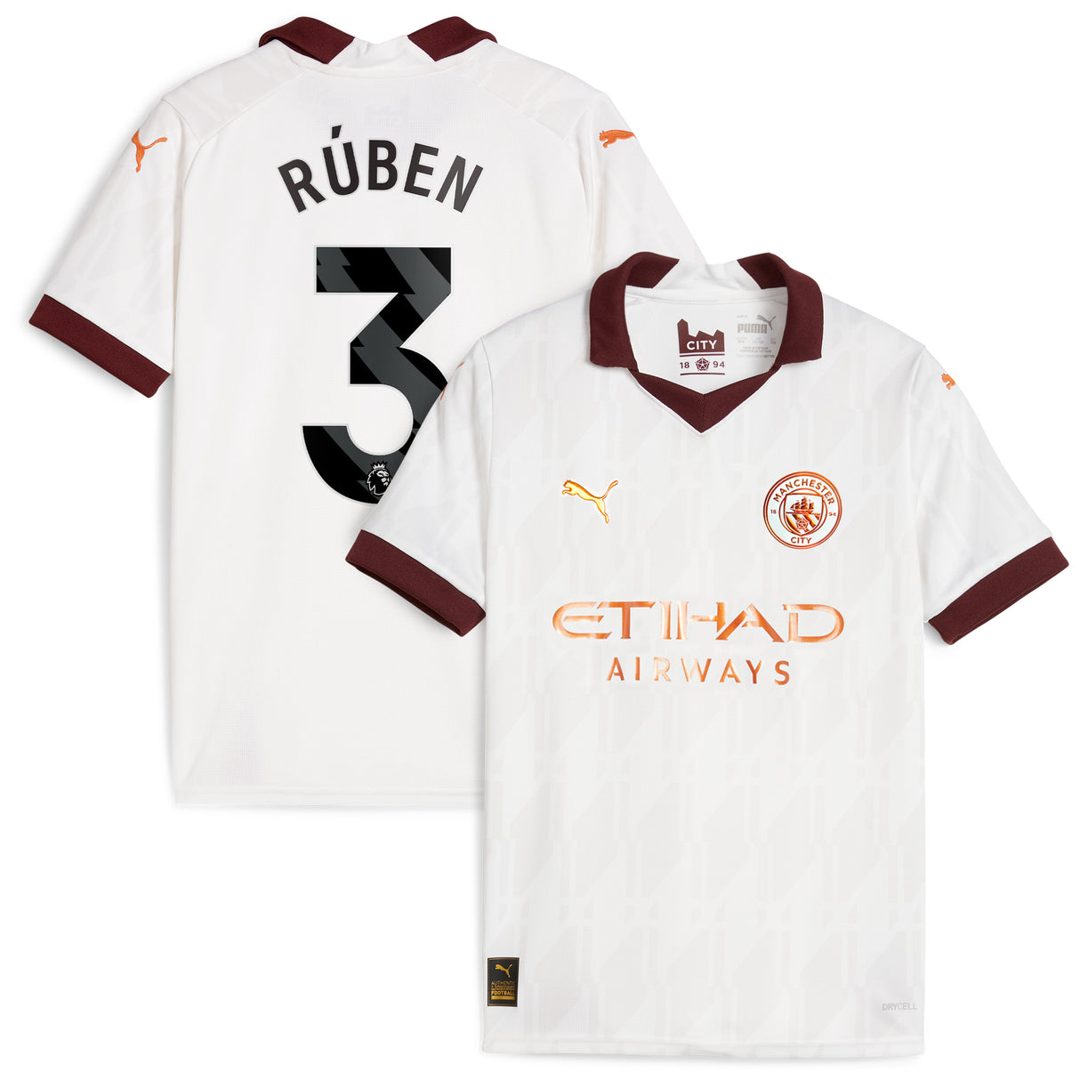 Manchester City Puma Away Shirt 2023-24 - Kids with Rúben 3 printing - Kit Captain