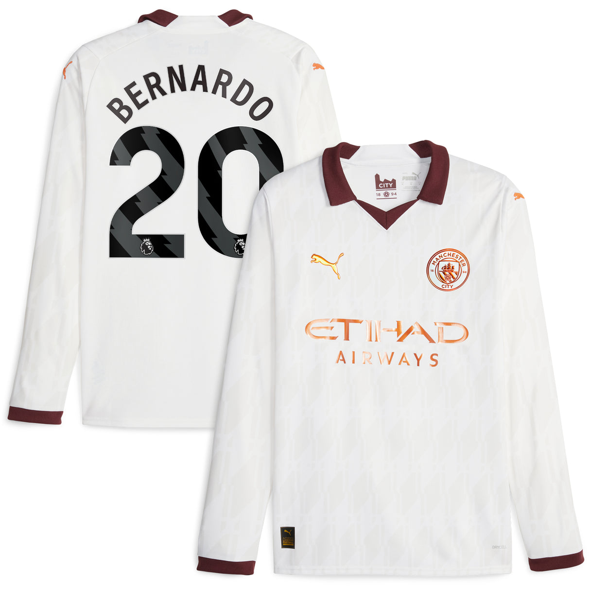 Manchester City Puma Away Shirt 2023-24 - Long Sleeve - Kids with Bernardo 20 printing - Kit Captain