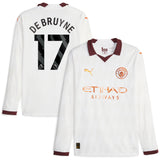 Manchester City Puma Away Shirt 2023-24 - Long Sleeve - Kids with De Bruyne 17 printing - Kit Captain