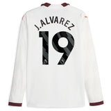 Manchester City Puma Away Shirt 2023-24 - Long Sleeve - Kids with J.Alvarez 19 printing - Kit Captain