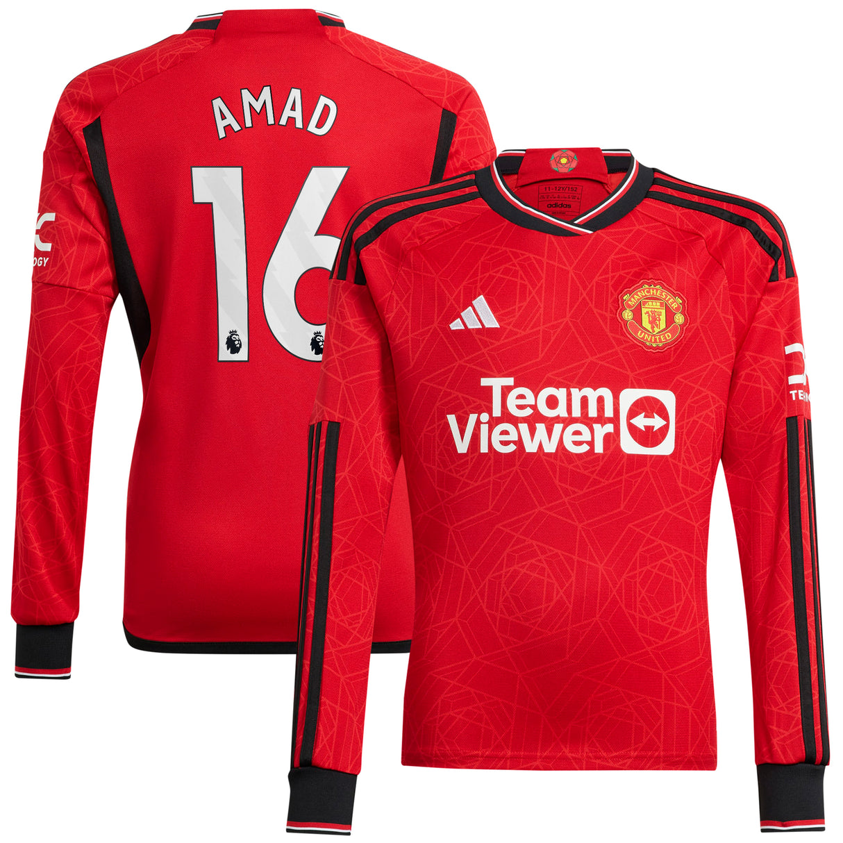 Manchester United EPL adidas Home Shirt 2023-24 - Long Sleeve with Amad 16 printing - Kit Captain