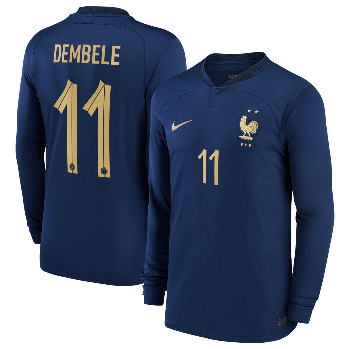 France Home Stadium Shirt Long Sleeve 2022 - Kids - Ousmane Dembélé 11 - Kit Captain