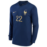 France Home Stadium Shirt Long Sleeve 2022 - Kids - Theo Hernández 22 - Kit Captain