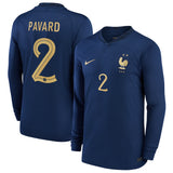 France Home Stadium Shirt Long Sleeve 2022 - Kids - Benjamin Pavard 2 - Kit Captain