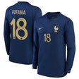 France Home Stadium Shirt Long Sleeve 2022 - Kids with Fofana 18 printing - Kit Captain