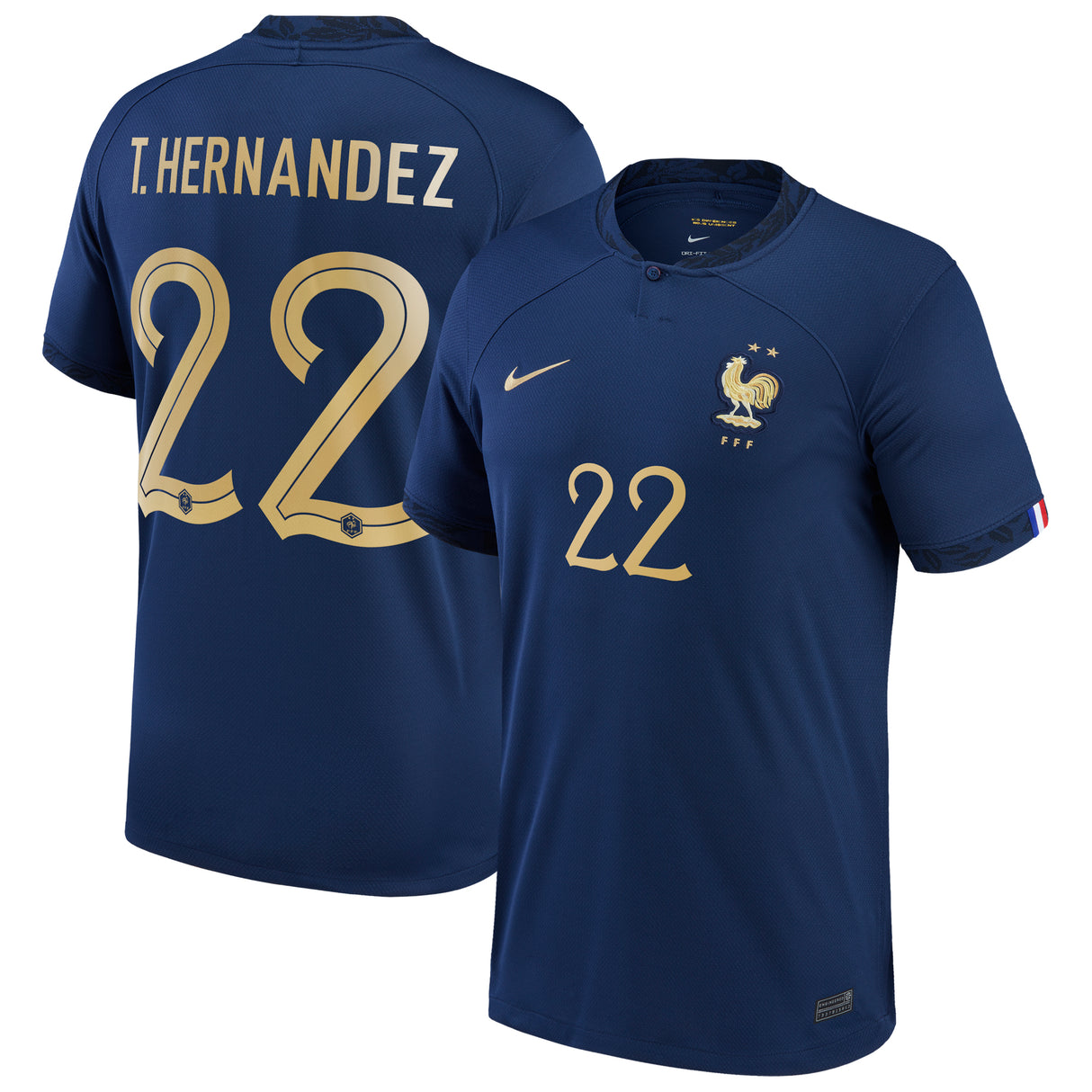 France Home Stadium Shirt 2022 - Kids - Theo Hernández 22 - Kit Captain