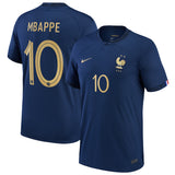 France Home Stadium Shirt 2022 - Kylian Mbappé 10 - Kit Captain