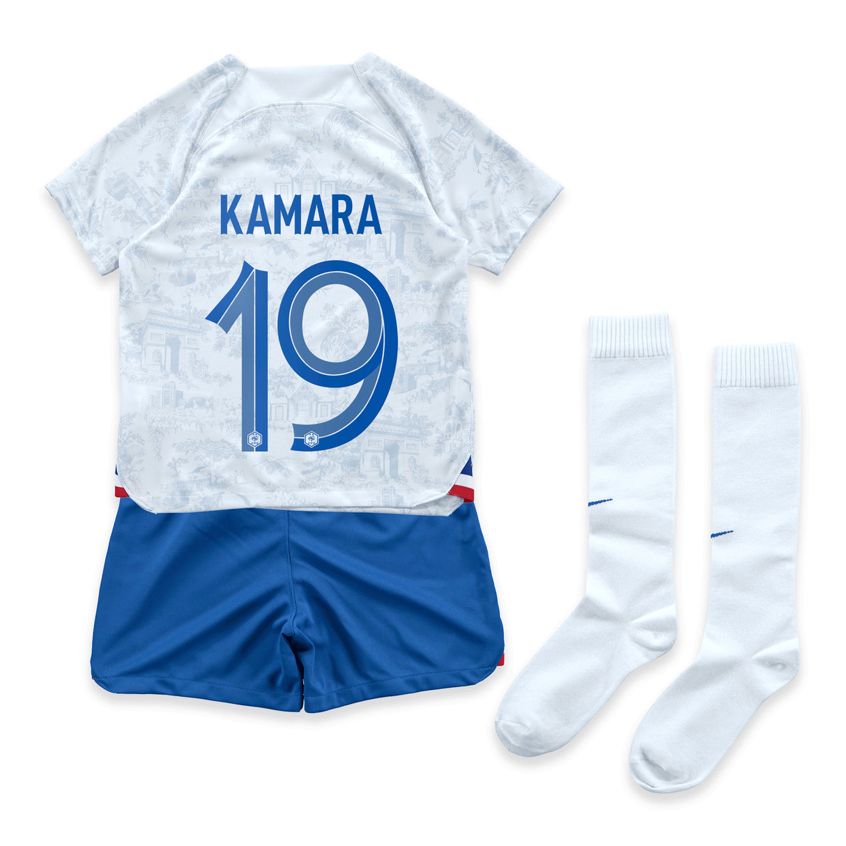 France Away Stadium Kit 2022 - Little Kids with Kamara 19 printing - Kit Captain