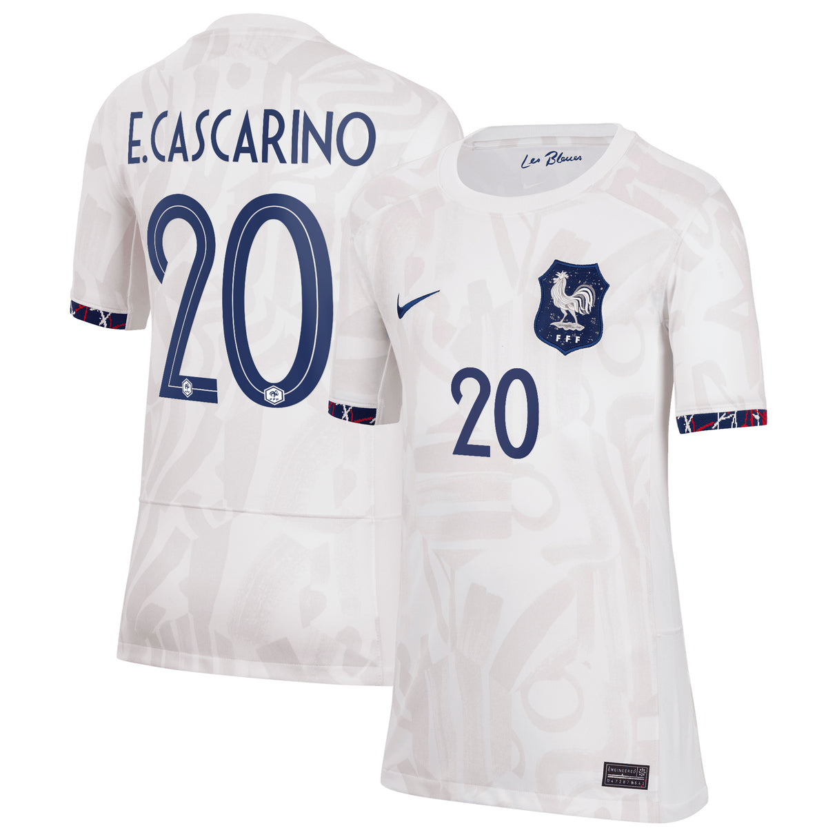 France Women Nike Away Stadium Shirt 2023-24 - Kids with E.Cascarino 20 printing - Kit Captain