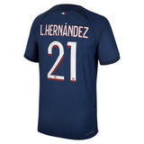 Paris Saint-Germain Nike Home Dri Fit Adv Match Shirt 2023-24 with L.Hernández 21 printing - Kit Captain