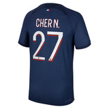 Paris Saint-Germain Nike Home Dri Fit Adv Match Shirt 2023-24 with Cher N. 27 printing - Kit Captain