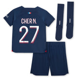 Paris Saint-Germain Nike Home Stadium Kit 2023-24 - Little Kids with Cher N. 27 printing - Kit Captain