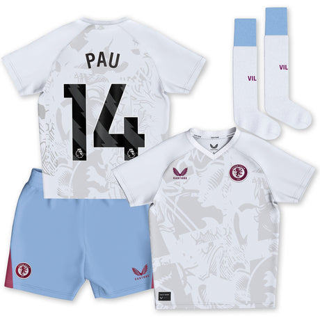 Aston Villa Away Infant Kit 2023-24 with Pau 14 printing - Kit Captain