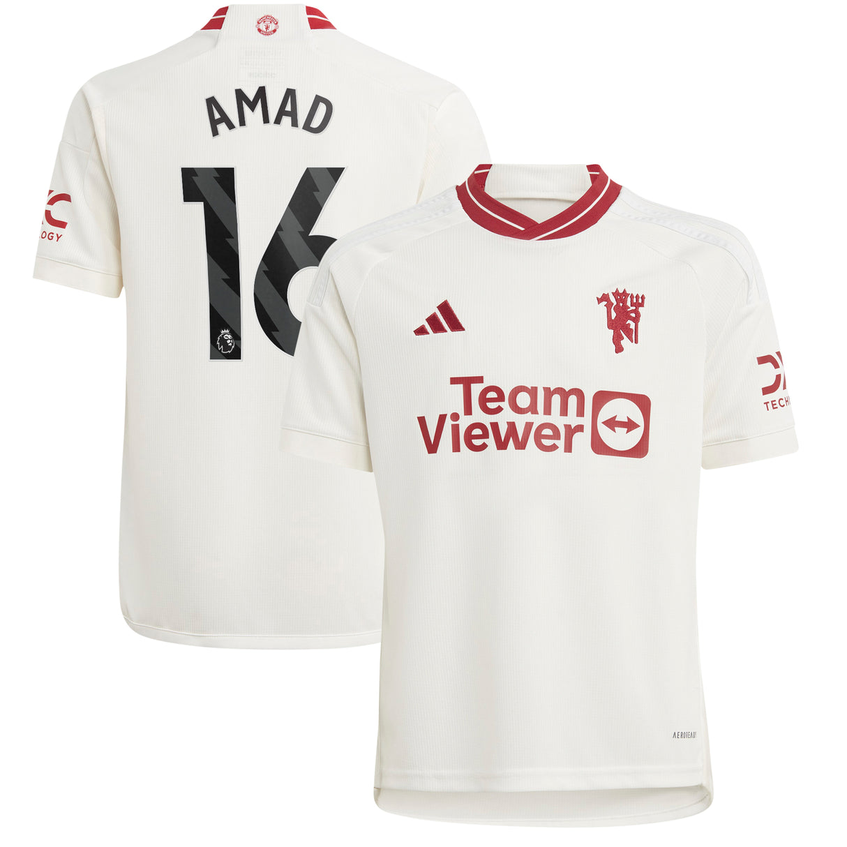 Manchester United EPL adidas Third Shirt 2023-24 - Kids -  With Amad Diallo 16 Printing - Kit Captain