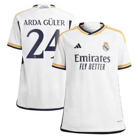 Real Madrid adidas Home Shirt 2023-24 - Kids with Arda Güler 24 printing - Kit Captain