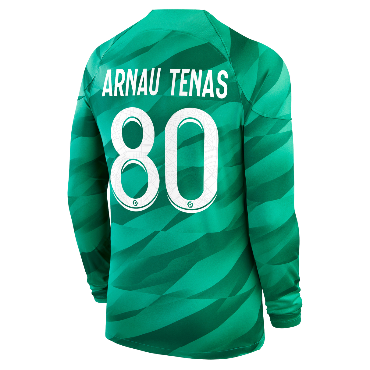 Paris Saint-Germain Nike Goalkeeper Long Sleeve Stadium Shirt 2023-24 with Arnau Tenas 80 printing - Kit Captain