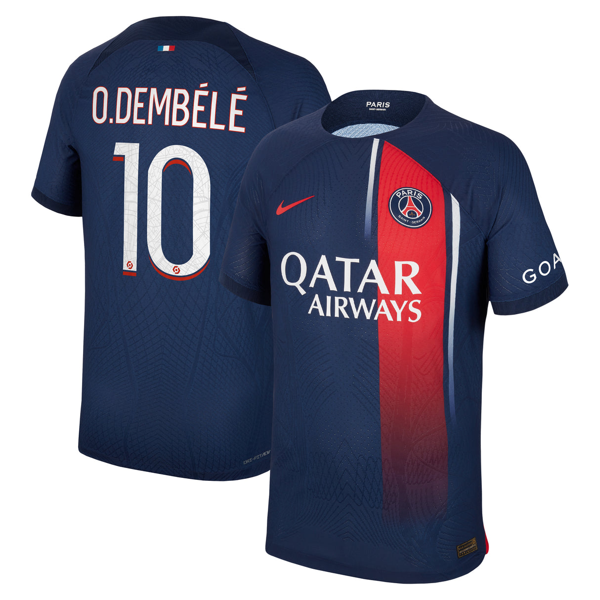 Paris Saint-Germain Nike Home Dri Fit Adv Match Shirt 2023-24 With O.Dembélé 10 Printing - Kit Captain