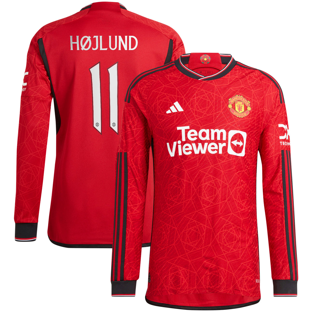 Manchester United Cup Home Authentic Shirt 2023-24 - Long sleeve with Højlund 11 printing - Kit Captain