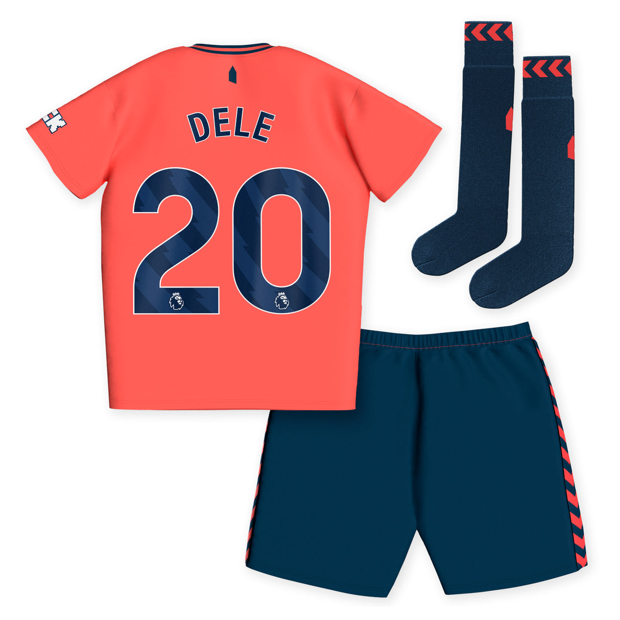 Everton Hummel Away Infant Kit 2023-24 with Dele 20 printing - Kit Captain