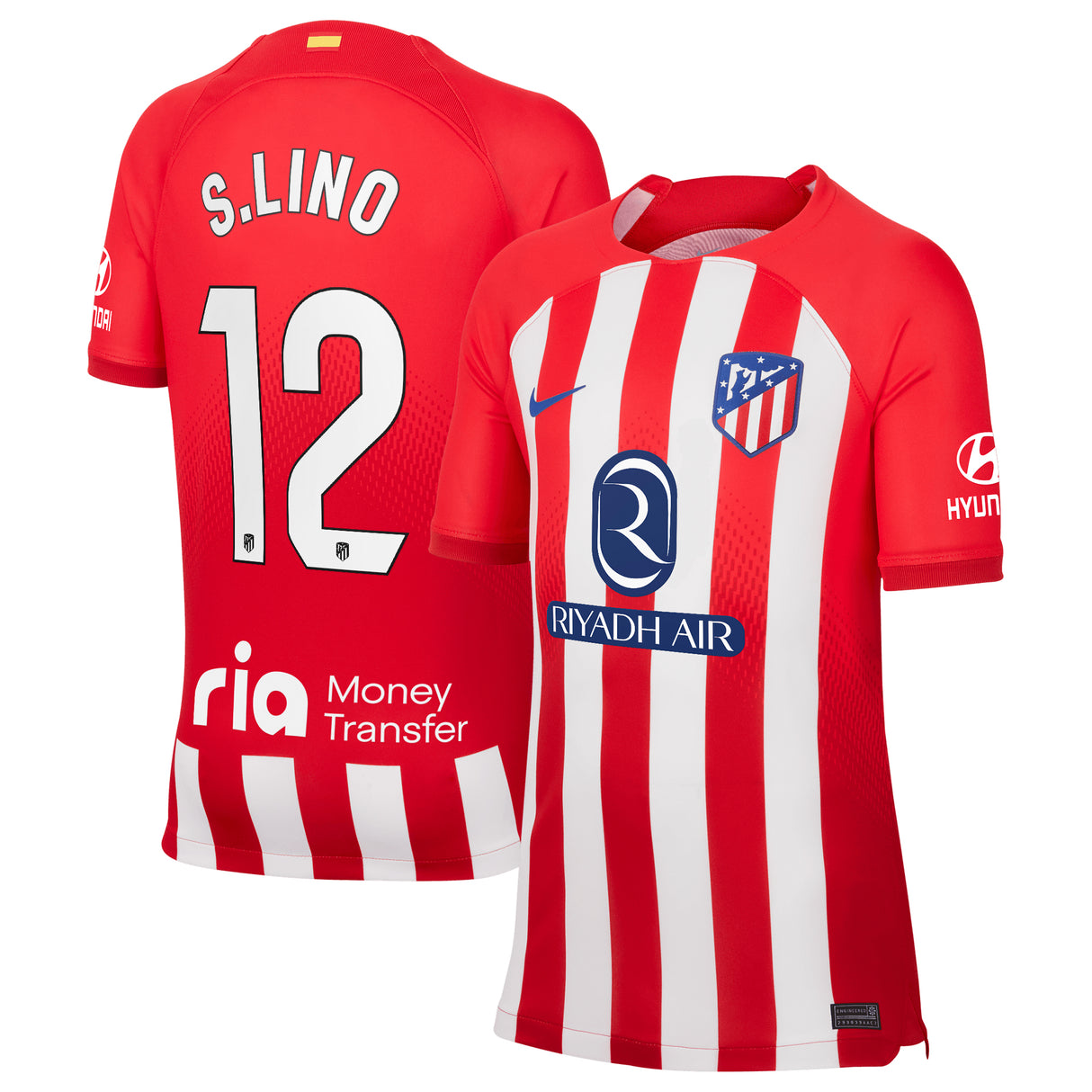 Atlético de Madrid Nike Stadion-Heimtrikot 2023–24 – Kinder mit S.Lino 12-Aufdruck