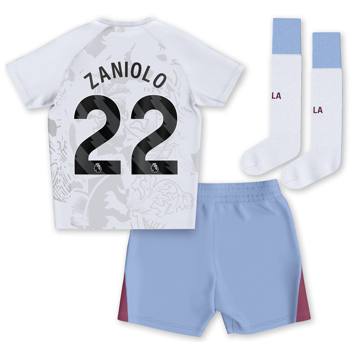 Aston Villa Castore Away Infant Kit 2023-24 with Zaniolo 22 printing - Kit Captain