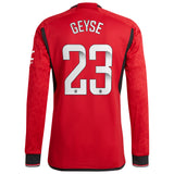 Manchester United WSL adidas Home Authentic Shirt 2023-24 - Long Sleeve - With Geyse 23 Printing - Kit Captain