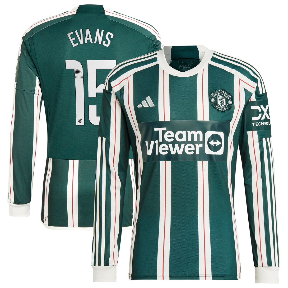 Manchester United WSL adidas Away Shirt 2023-24 - Long Sleeve - With Evans 15 Printing - Kit Captain