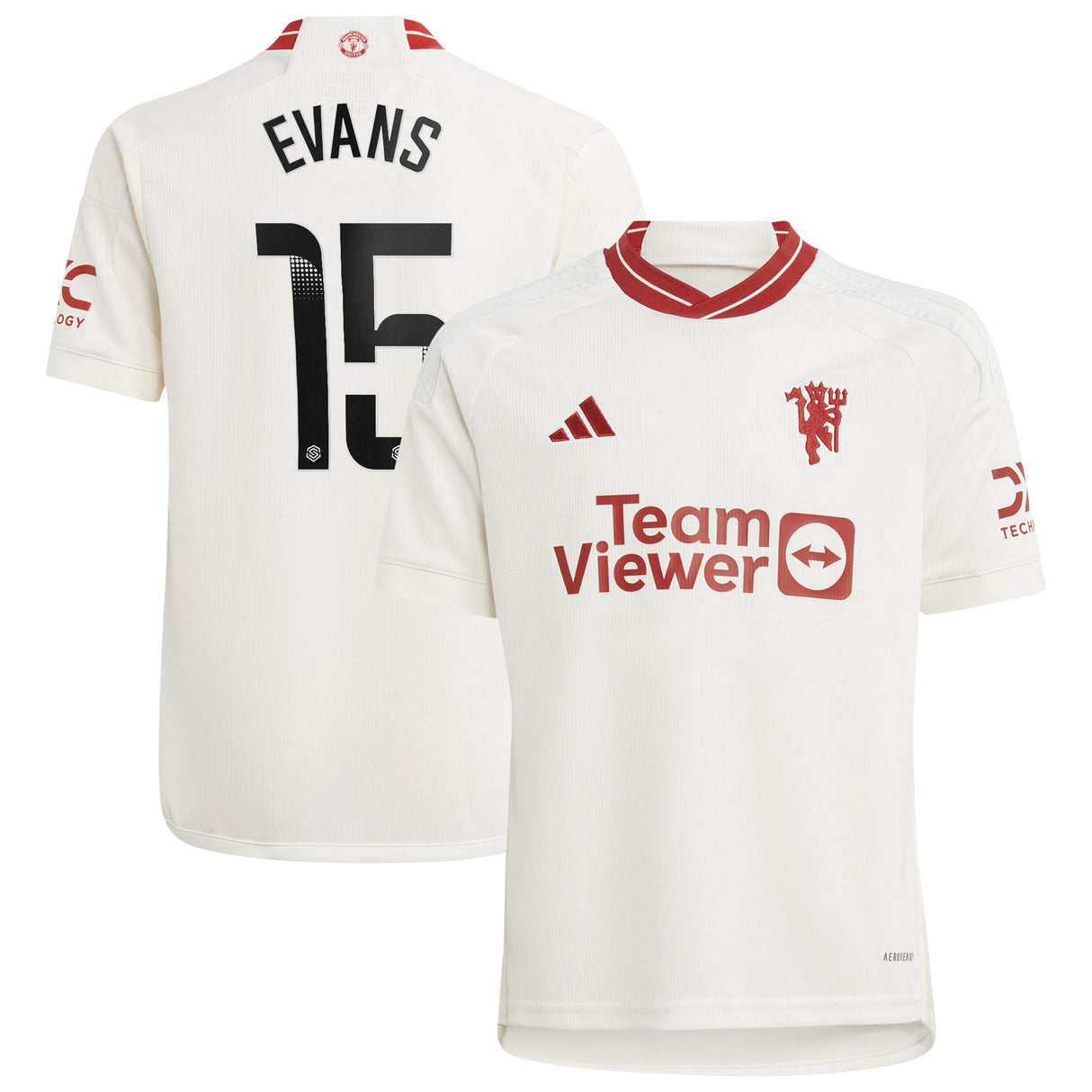 Manchester United WSL adidas Third Shirt 2023-24 - Kids - With Evans 15 Printing - Kit Captain