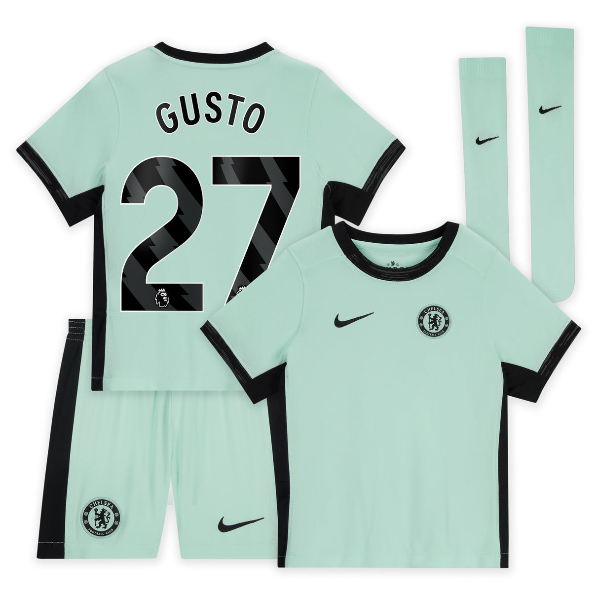 Chelsea Third Stadium Kit 2023-24 - Little Kids with Gusto 27 printing - Kit Captain