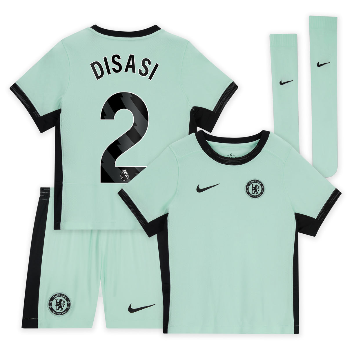 Chelsea Third Stadium Kit 2023-24 - Little Kids with Disasi 2 printing - Kit Captain