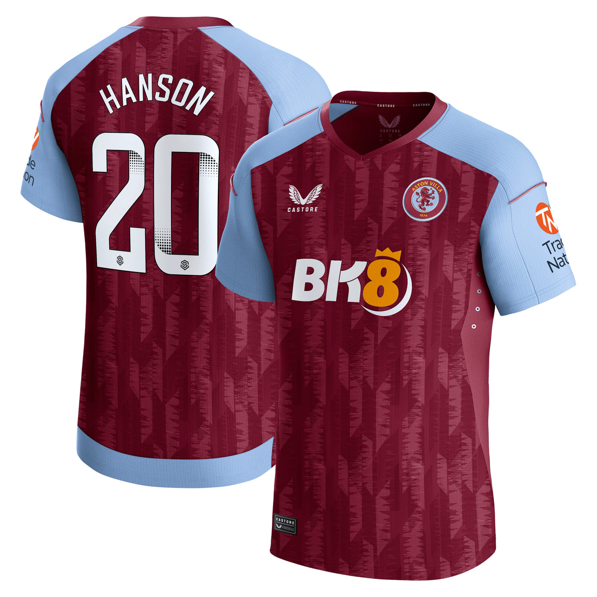 Aston Villa Castore Home Pro Shirt 2023-24 with Hanson 20 printing - Kit Captain