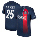 PSG Home Stadium Shirt 2023-24 with Champions League printing N.Mendes 25 - Kit Captain