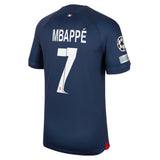 PSG Nike Home Stadium Shirt 2023-24 with Mbappé  7 and Champions League printing and badges - Kit Captain