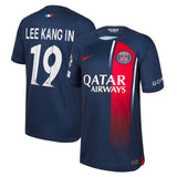 PSG Nike Home Stadium Shirt 2023-24 - Kids with Lee Kang In  19 and Champions League printing and badges - Kit Captain