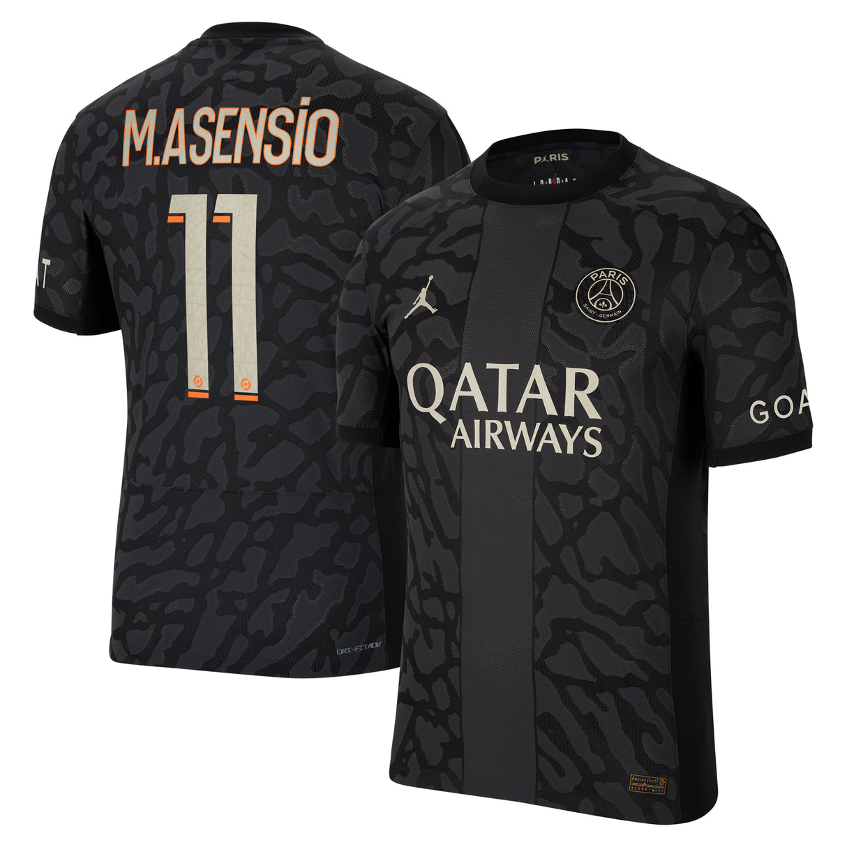 PSG x Jordan Third Dri-FIT ADV Match Shirt 2023-24 with M.Asensio 11 printing - Kit Captain