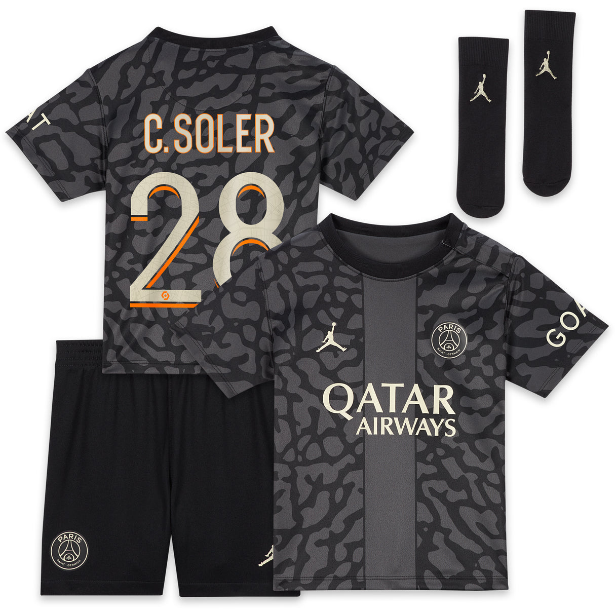 PSG x Jordan Third Stadium Kit 2023-24 - Infant with C. Soler 28 printing - Kit Captain